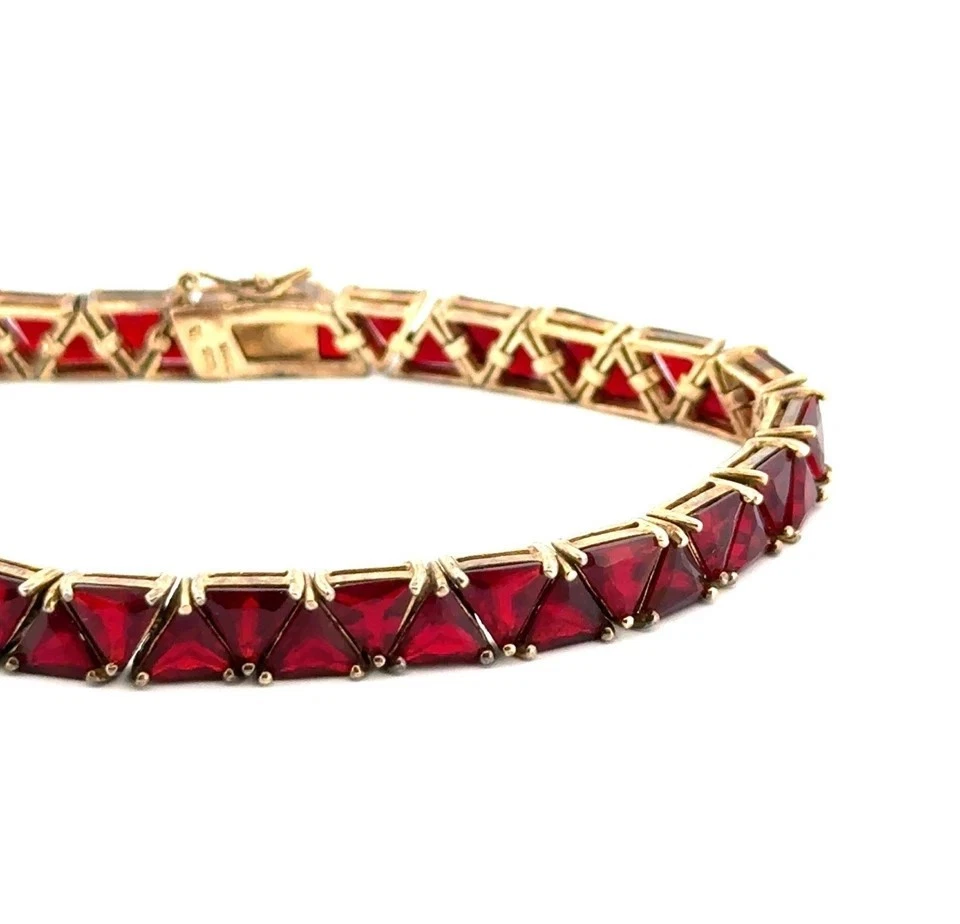 12Ctw Trillon Cut Lab Created Garnet Tennis Bracelet 14k Yellow Gold Plated