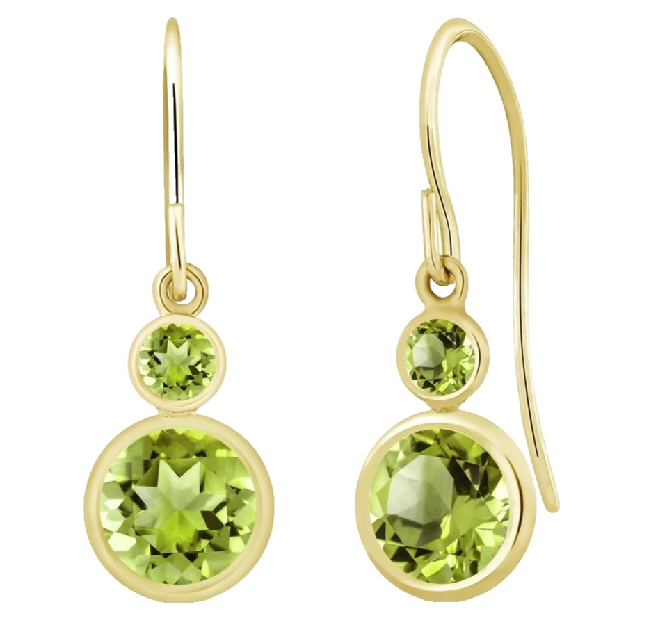 925 Silver Yellow Gold Plated 2.00 Ct Green Peridot Women's Dangle Drop Earrings - Image 3 of 4