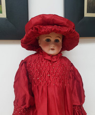 ANTIQUE BISQUE SHOULDER HEAD DOLL WITH LEATHER BODY  - EXCELLENT CONDITION 62cm