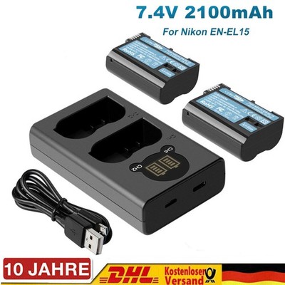 2Pcs EN-EL15 Akku+Ladegerät Für Nikon P520,P530,D500,D600,D610,D750,D800E,D810A