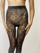 Wolford Womens 75th Anniversary Macro Deigned Net Tights Size M Black