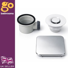 90mm Shower Tray Fast Flow Waste Round Drain Chrome Square Cover