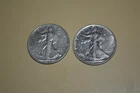PAIR OF (2) 1942 1943  PHILLY WALKING LIBERTY HALF DOLLAR COINS 90% SILVER VF+