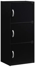 HODEDAH IMPORT 3-Shelf Bookcase Cabinet, Black