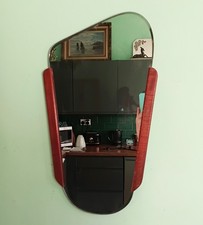 Vintage Mid Century 1970s Teak Edged Triangular Wall Mirror 22.5 x 13.25"