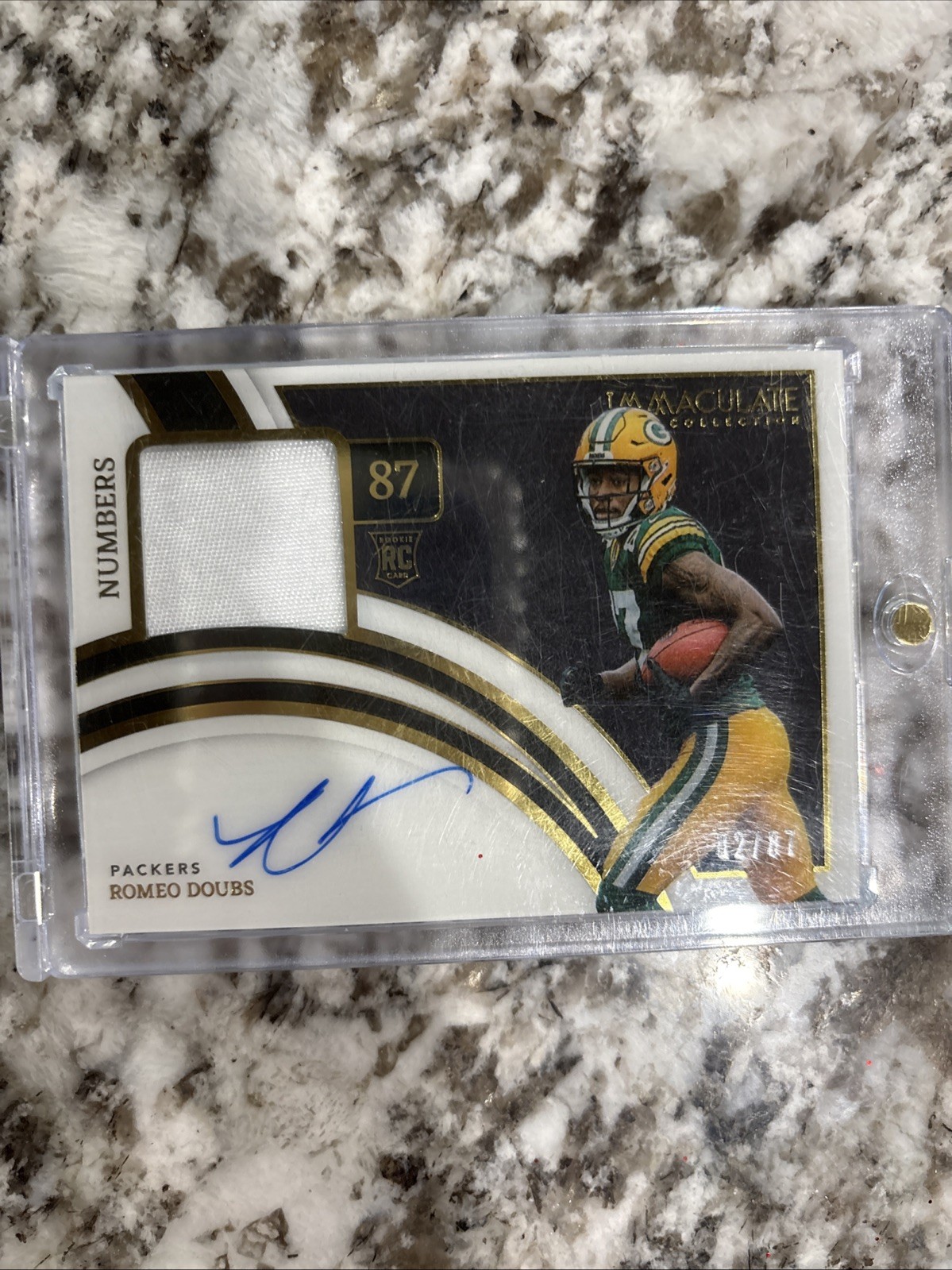 Romeo Doubs Panini Immaculate Collection Immaculate Numbers Rookie Patch Autographs #INARDO Base