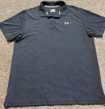 Under Armour Solid Black Mens Loose Heat Gear Golf Polo Shirt Size XL