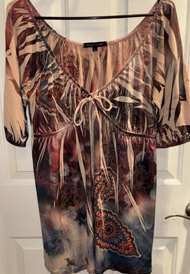 #ad #ad Women’s Large V Neck Tunic Blouse Top On Off Shoulder Western Babydoll Boho EUC $8.00