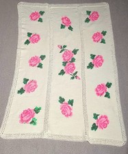 Cottage Core Granny Crochet Pink Roses Afghan Throw Lap Blanket Spring