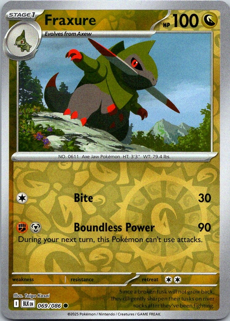 Pokemon Fraxure Reverse Holofoil Common SV: Black Bolt - 069/086 NM