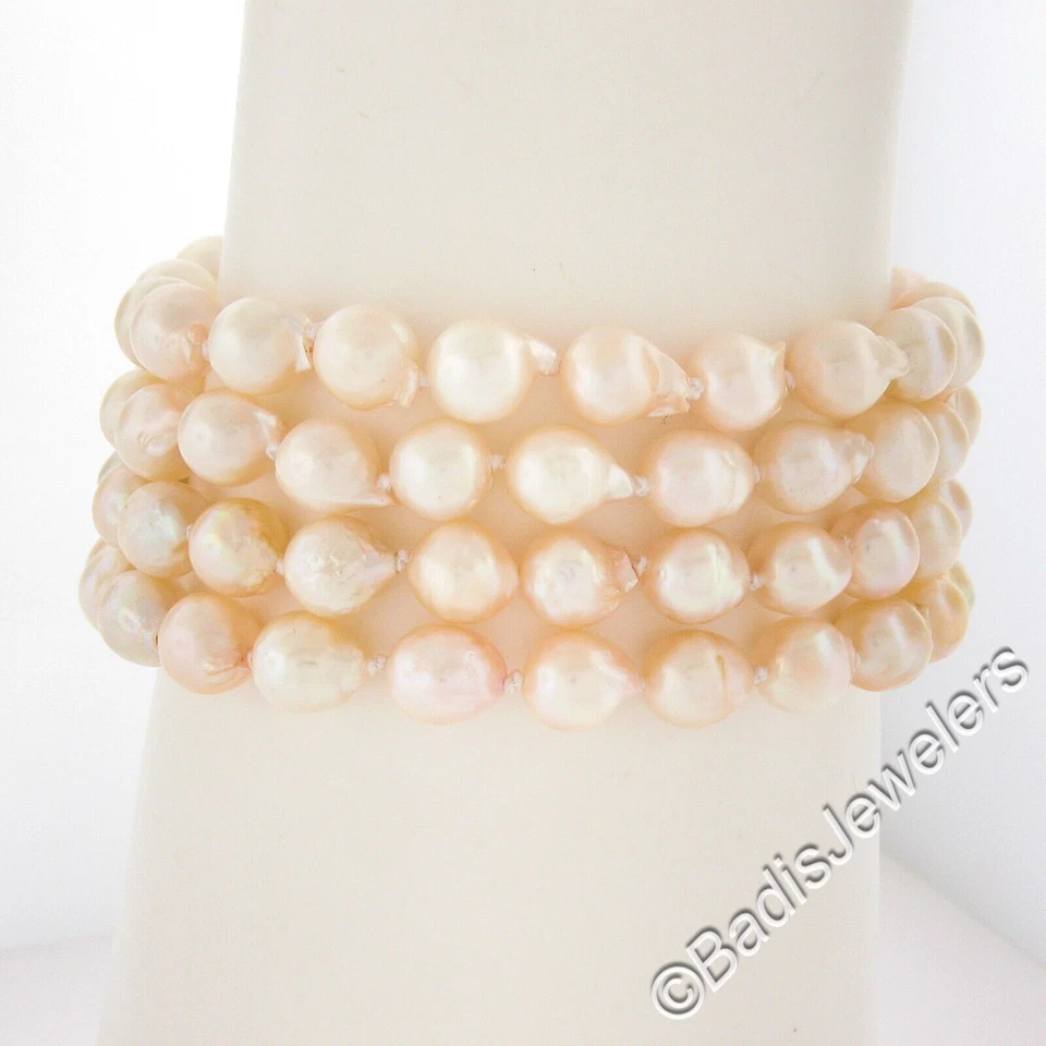 6.75" 4 Row Strand 6.8mm Cultured Pearl Bracelet w/ 14k Gold Multi Stones Clasp - Image 2 of 4