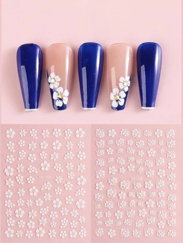 Nail Art Stickers Transfers Decals White Spring Summer Flowers Floral Daisy SO