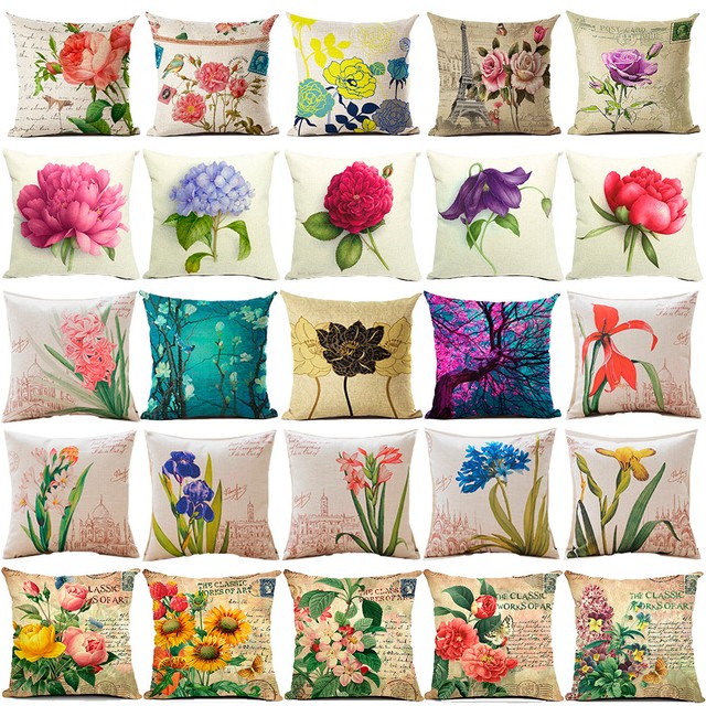 Printing Flower bird fish Pillow Case Cotton Linen Cushion Cover For Home Decor