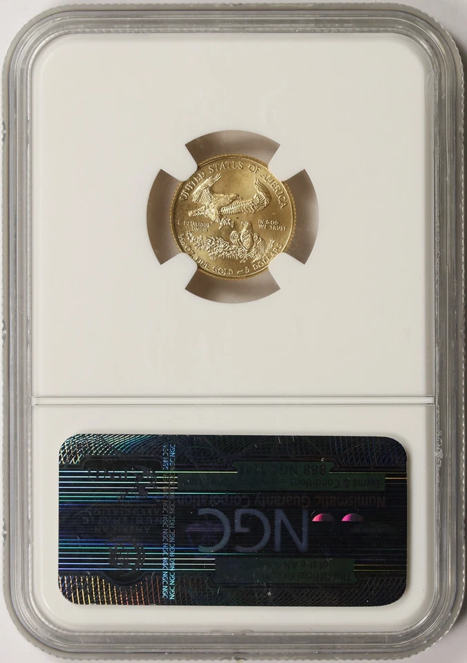 2009 $5 Gold 1/10 oz American Eagle NGC MS69 Early Releases - Image 2 of 4