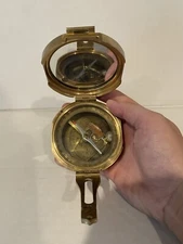 Rare Vintage India Brass Burton Nautical Geological Compass By Natural Sine