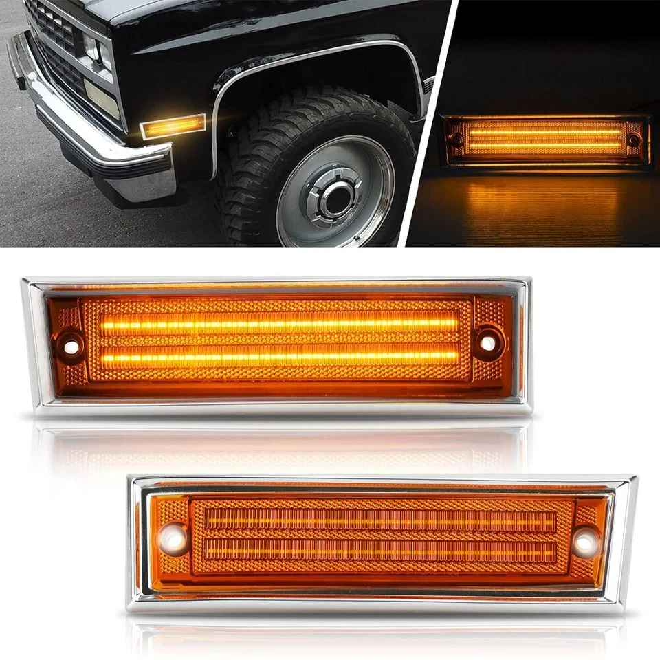 LED amber Side Marker Lights for 1981-1991 Chevy/GMC C/K 1500 2500 C10 C20 - Image 2 of 4