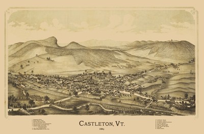 Historic Panoramic View - Castleton Vermont - Burleigh 1889 - 23 x 34.97