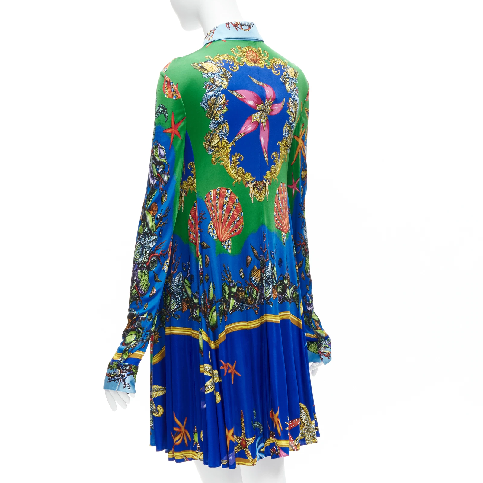 Abito casual VERSACE 2021 Tresor De La Mer verde blu stampa stelle marine IT44 L
