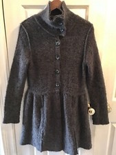 Free People Brown Long Wool Sz.S Cardigan Sweater Chunky Knit Button Boho Lined
