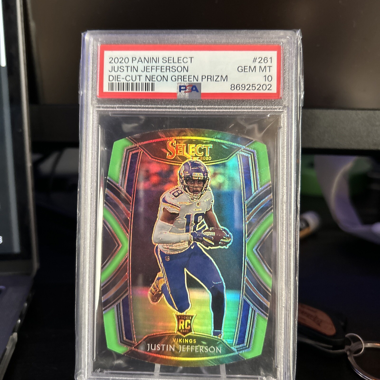 JUSTIN JEFFERSON 2020 SELECT RC PSA 10 DIE-CUT NEON GREEN PRIZM RC #261 ✅📈