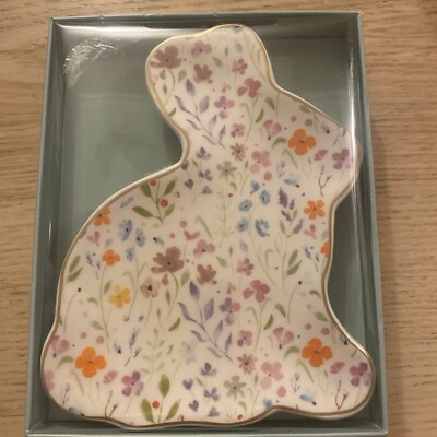 Cute Rabbit-Shapes Trinket Tray with Floral Pattern