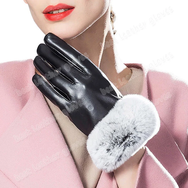 Ladies leather sale gloves with fur