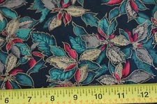 By 1/2 Yd Red Green Metallic-Gold Poinsettias on Black Cotton, Hoffman, N1591