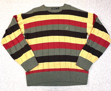 Nautica Wool Cotton Blend Mens Large Striped Ribbed Sweater