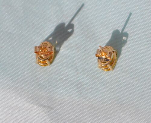 14k Solid Gold Natural Citrine Rose Cut Gemstone Earrings - Studs Oval Golden - Picture 3 of 6