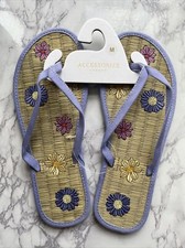 Accessorize Monsoon Seagrass Flip Flops Size M Medium UK 5 6 Purple Flower New