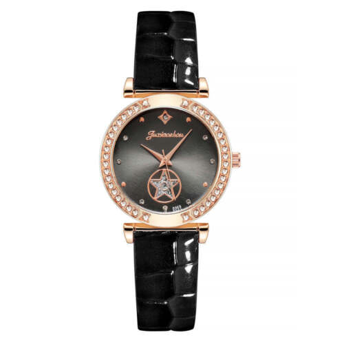 Simple Glossy Rhinestone Ladies Leather Strap Quartz Watch - Picture 7 of 16