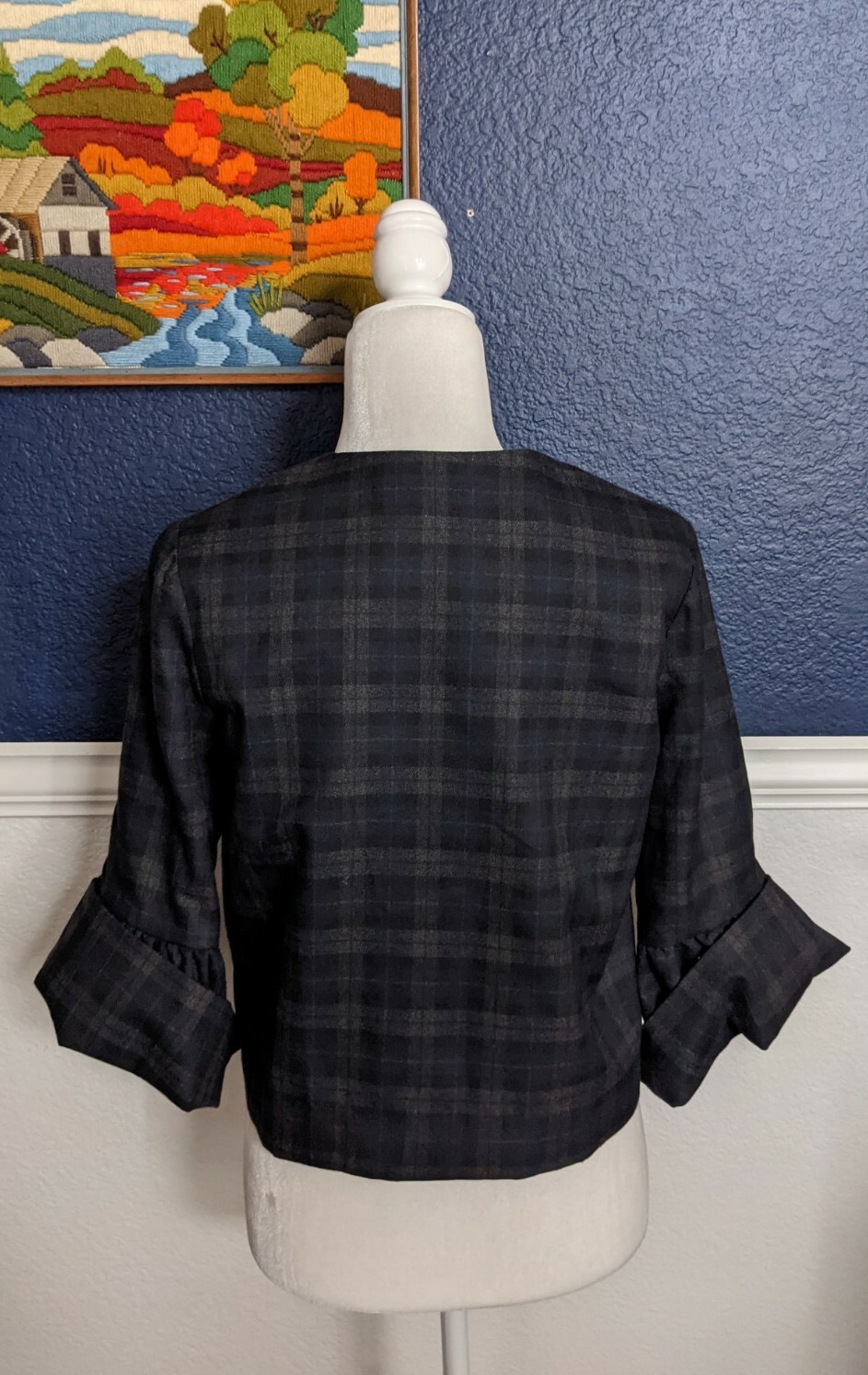 Zara Basic Collection Blue Plaid Bell Sleeve Jack… - image 7