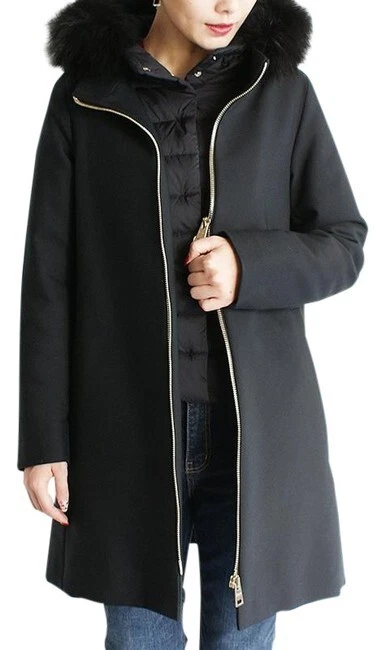 Herno Women's Black Long Sleeve Mid-Length Giaccone Donna Coat Jacket US 14 (XL)