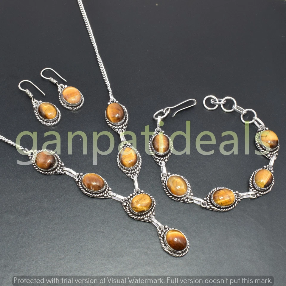 Tiger Eye Gemstone 3pcs Combo Set 925 Sterling Silver Plated Wholesale Lot - Image 2 of 4