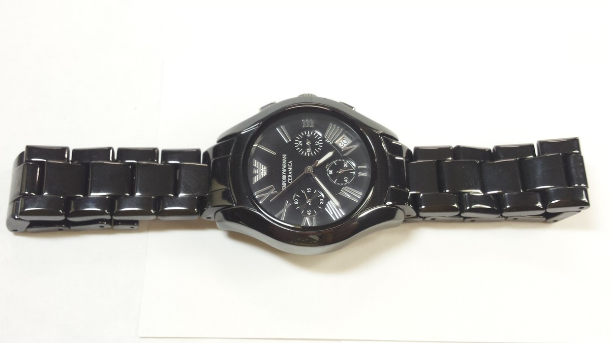 New Armani Black Ceramica Mens 41mm Chronograph AR1401 Date,30m WR