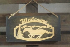 Horse silhouette Welcome Barn Country farm cabin Rustic Primitive wood Sign USA