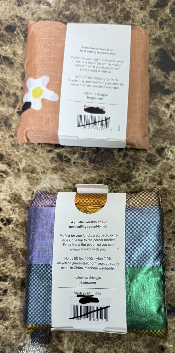 Lot 3 BAGGU Baby Reusable Bags MADRAS METALLIC PAINTED DAISY SNAIL