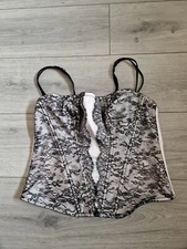 Vintage M & S Black & Ivory Satin & Lace Corset Bustier Top Size 38C