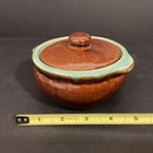 Vintage MCM Country Fare Zanesville Pottery Aqua & Brown Drip Bean Pot Small  — photo 7
