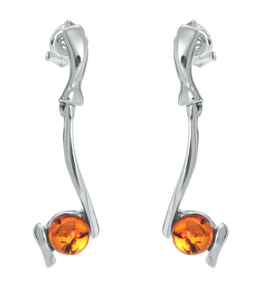 Boucles d'oreilles pendantes avec ambre cognac naturel goutte