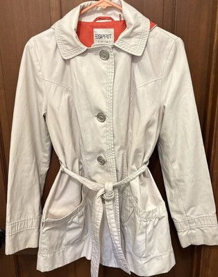 Esprit Cream Belted Hooded Trench Coat Light Jacket Size Small