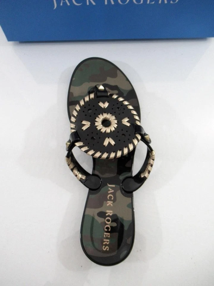 Jack Rogers Georgica Jelly Flip Flop Thong Sandals Camo / Black / Gold Size 7 - Image 4 of 4