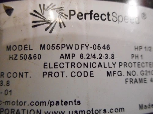 Perfect Speed 1/2hp M055PWDFY-0546  US Motors Motor  1/2 Hp