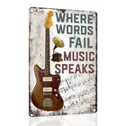Vintage Metal Guitar Tin Sign - Where Words Fail Music Speaks -Musical Bar Pu...