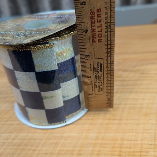 MacKenzie Childs Royal Check 4" x 10 yards Wired Edge Ribbon Lime Backing - Picture 6 of 6