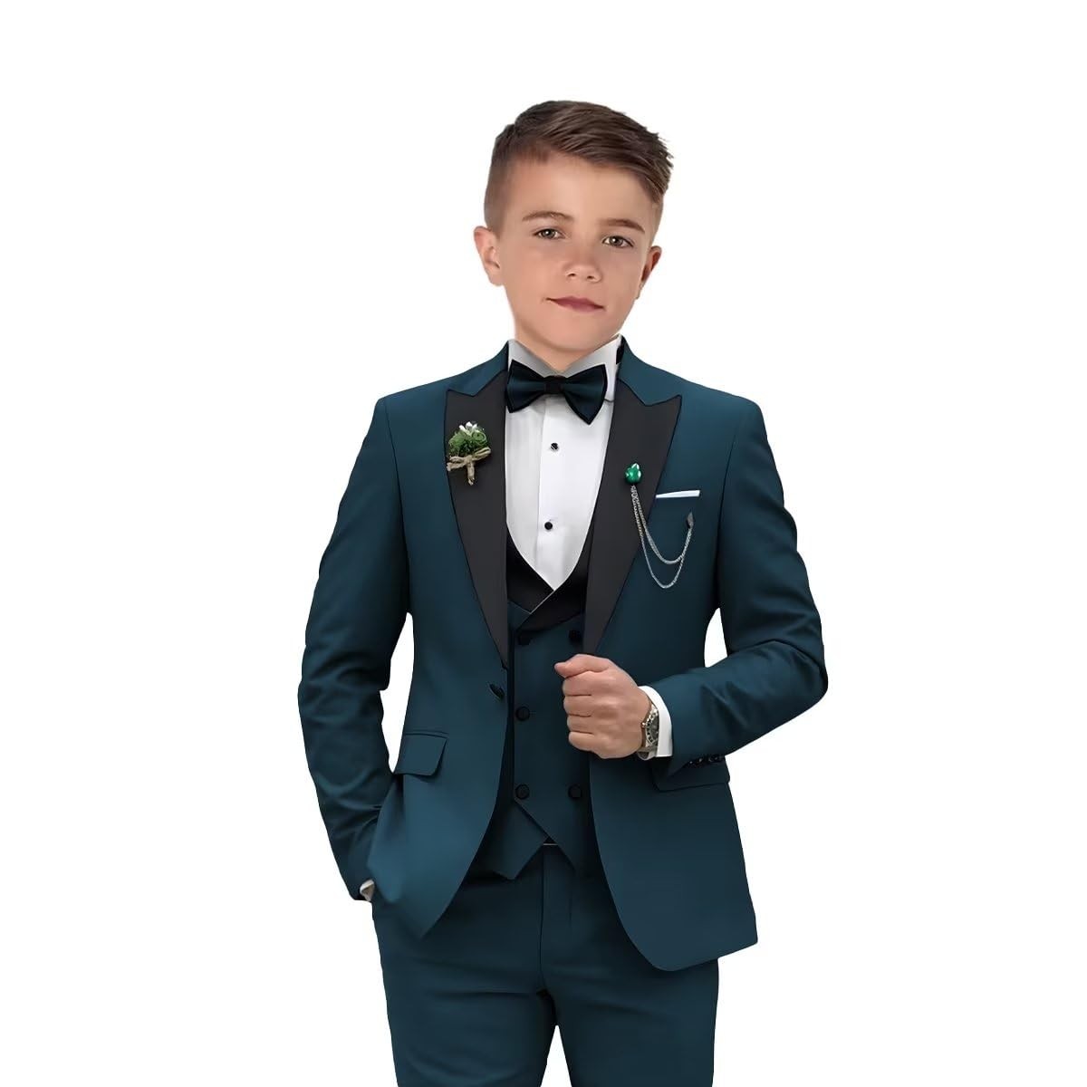 3 Piece Formal Solid Slim Fit Suit Peak Lapel Blazer Pants V