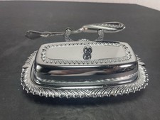Irvinware Vintage Chrome Stainless Butter Dish w/ Knife Made In The USA
