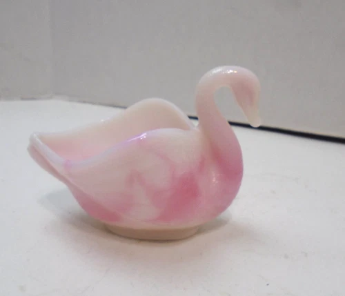 Fenton Pink Rosalene Glass Open Back Swan Figurine Trinket Dish