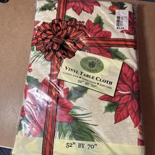 Sultan's Linens Christmas Vinyl Table Cloth 52" x 70" Flannel Back Red Poins…