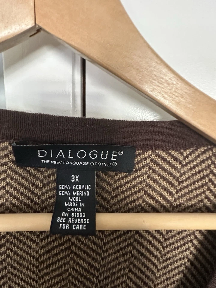 Dialogue Red Duster VNeck  Sweater Brown Herrigbone 3x Womens - Image 2 of 4